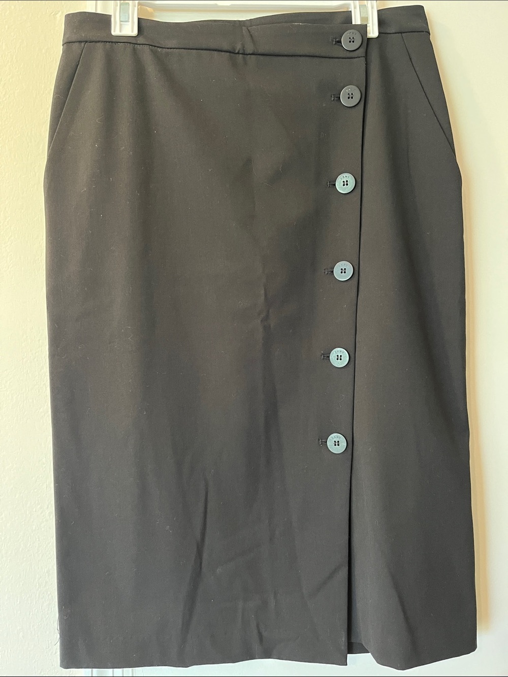 DKNY Black Pencil Skirt with Side Button Detail